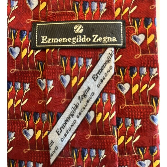 Ermenegildo Zegna Necktie Red Floral Tie 100% Silk Italy 60x3.5 - Picture 6 of 6